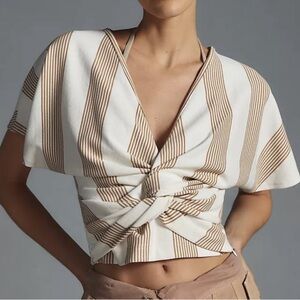 Anthropologie Cream and Brown Striped Blouse